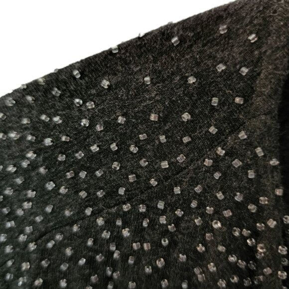 Eileen Fisher Beaded Charcoal Black Cowl Neck Top Tee size M Medium - Picture 6 of 10